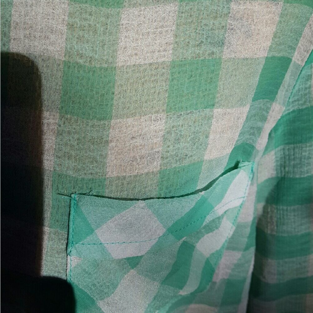 Free People Spring Green Check Crop Button Down Top - Picture 3 of 6